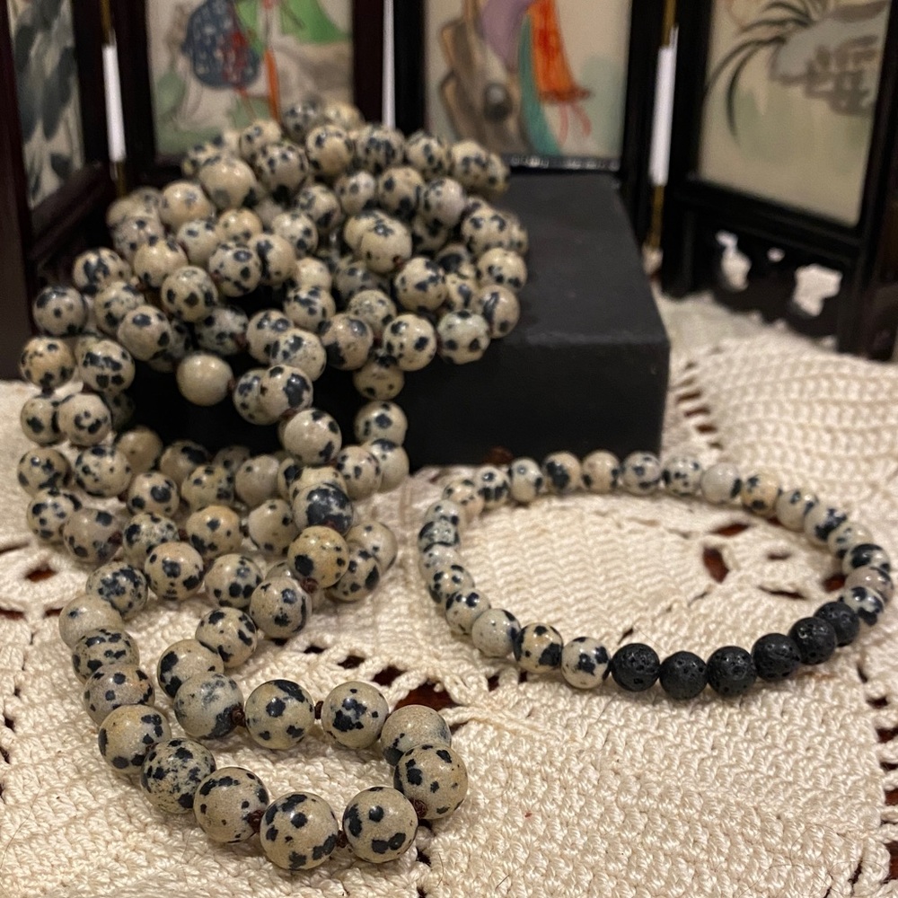 Dalmatian Jasper Beaded Necklace and Bracelet Set